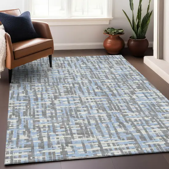 Silver Blue And Beige Abstract Washable Indoor Outdoor Area Rug Photo 7