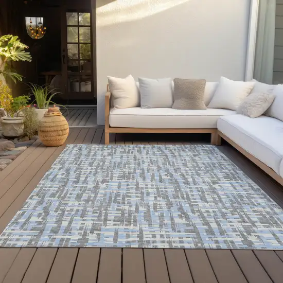 Silver Blue And Beige Abstract Washable Indoor Outdoor Area Rug Photo 9