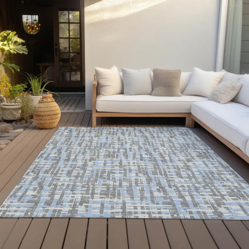Silver Blue And Beige Abstract Washable Indoor Outdoor Area Rug Photo 9