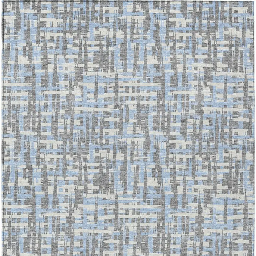 Silver Blue And Beige Abstract Washable Indoor Outdoor Area Rug Photo 7