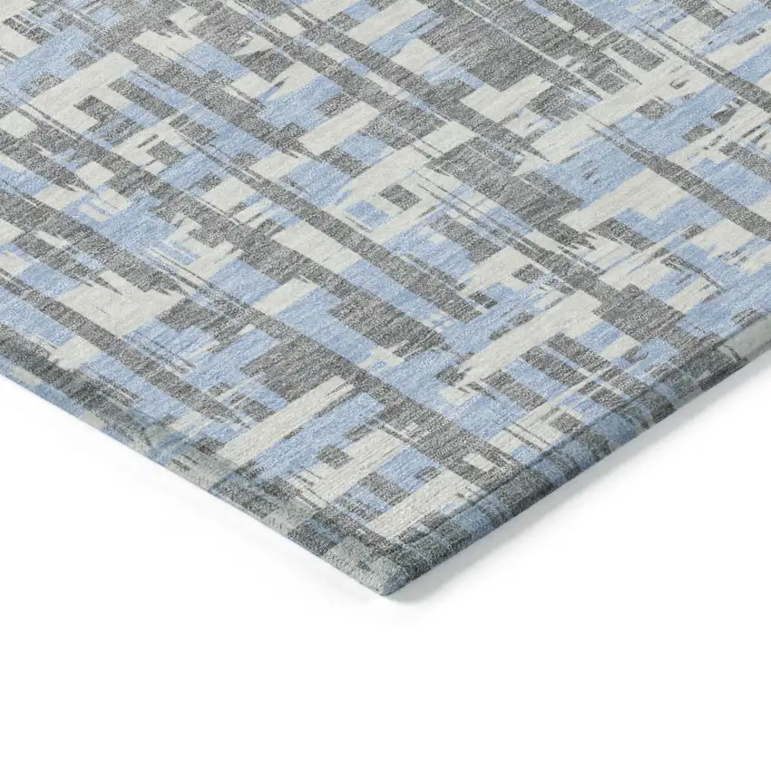 Silver Blue And Beige Abstract Washable Indoor Outdoor Area Rug Photo 3