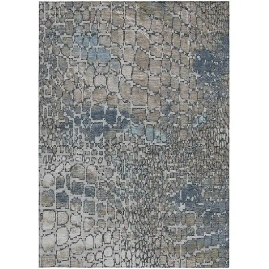 Silver Blue And Brown Abstract Washable Indoor Outdoor Area Rug Photo 6