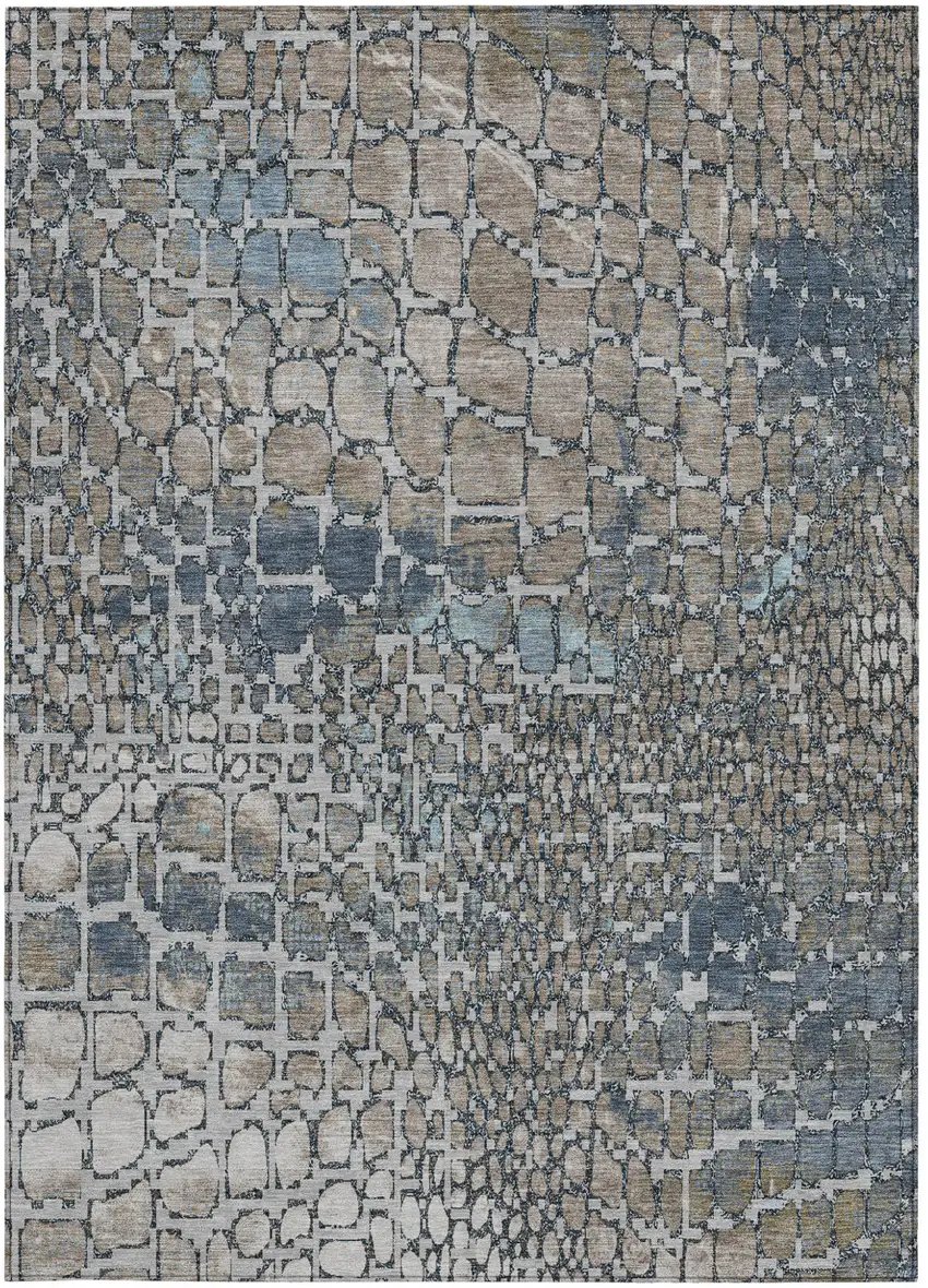 Silver Blue And Brown Abstract Washable Indoor Outdoor Area Rug Photo 6