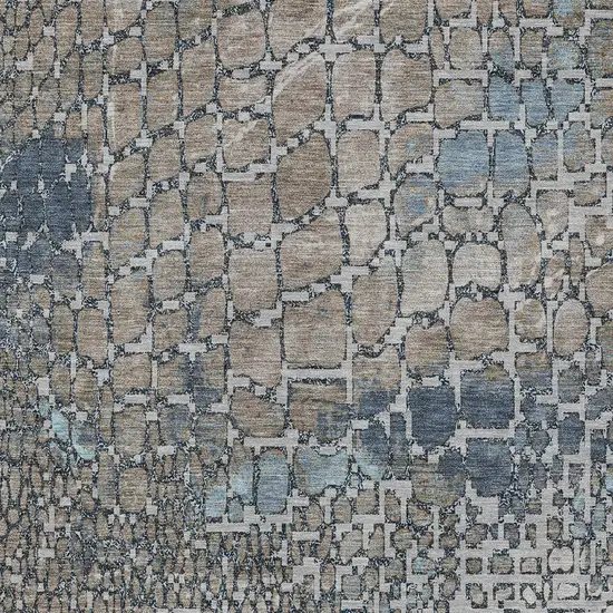 Silver Blue And Brown Abstract Washable Indoor Outdoor Area Rug Photo 6