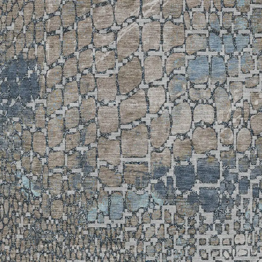 Silver Blue And Brown Abstract Washable Indoor Outdoor Area Rug Photo 6