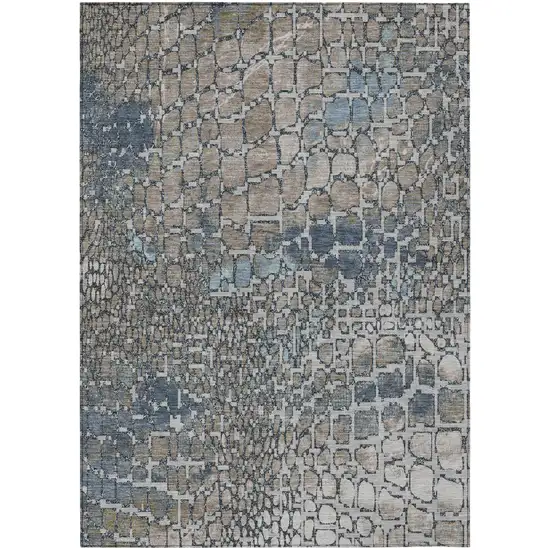 Silver Blue And Brown Abstract Washable Indoor Outdoor Area Rug Photo 2