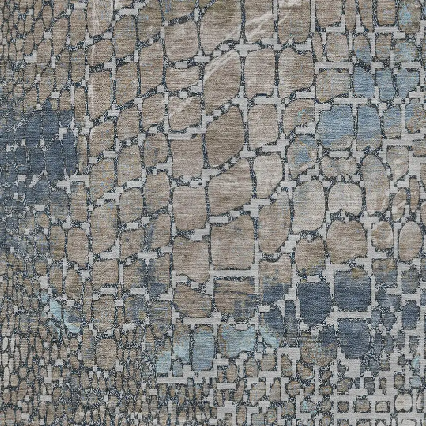 Silver Blue And Brown Abstract Washable Indoor Outdoor Area Rug Photo 6