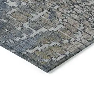 Photo of Silver Blue And Brown Abstract Washable Indoor Outdoor Area Rug
