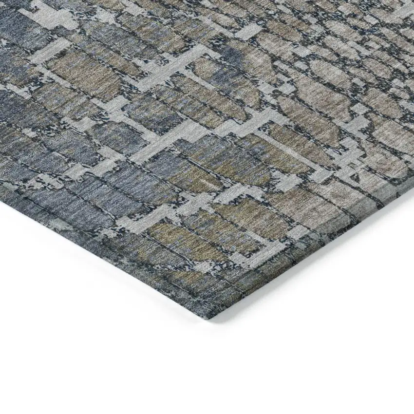 Silver Blue And Brown Abstract Washable Indoor Outdoor Area Rug Photo 4