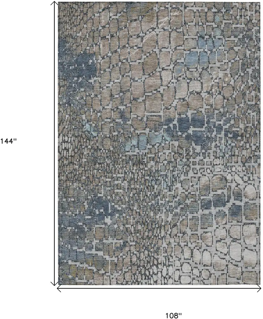 Silver Blue And Brown Abstract Washable Indoor Outdoor Area Rug Photo 3