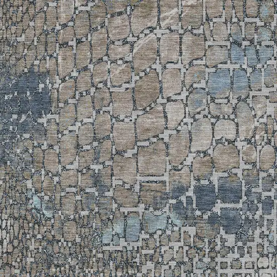 Silver Blue And Brown Abstract Washable Indoor Outdoor Area Rug Photo 6