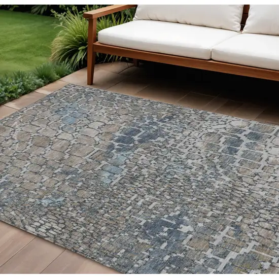 Silver Blue And Brown Abstract Washable Indoor Outdoor Area Rug Photo 1