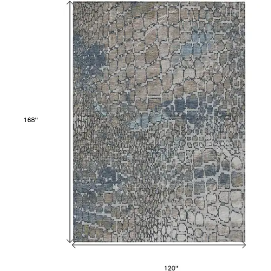 Silver Blue And Brown Abstract Washable Indoor Outdoor Area Rug Photo 3