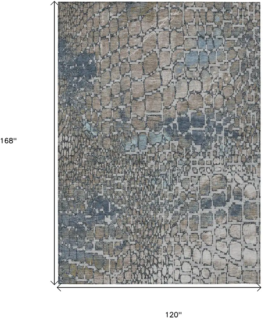 Silver Blue And Brown Abstract Washable Indoor Outdoor Area Rug Photo 3