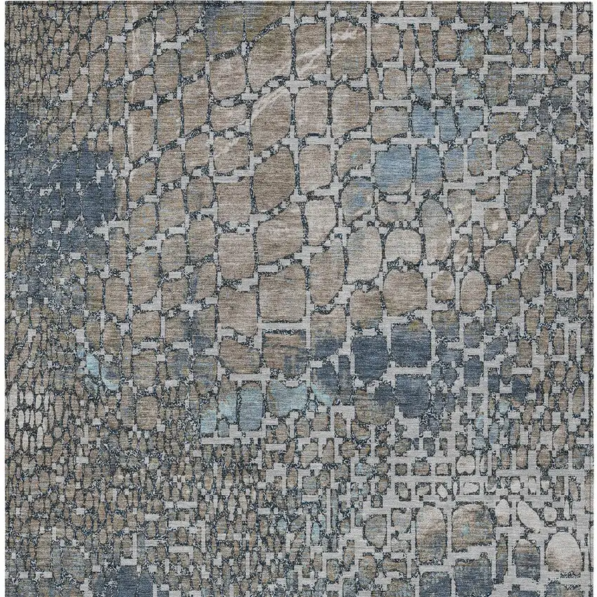 Silver Blue And Brown Abstract Washable Indoor Outdoor Area Rug Photo 7