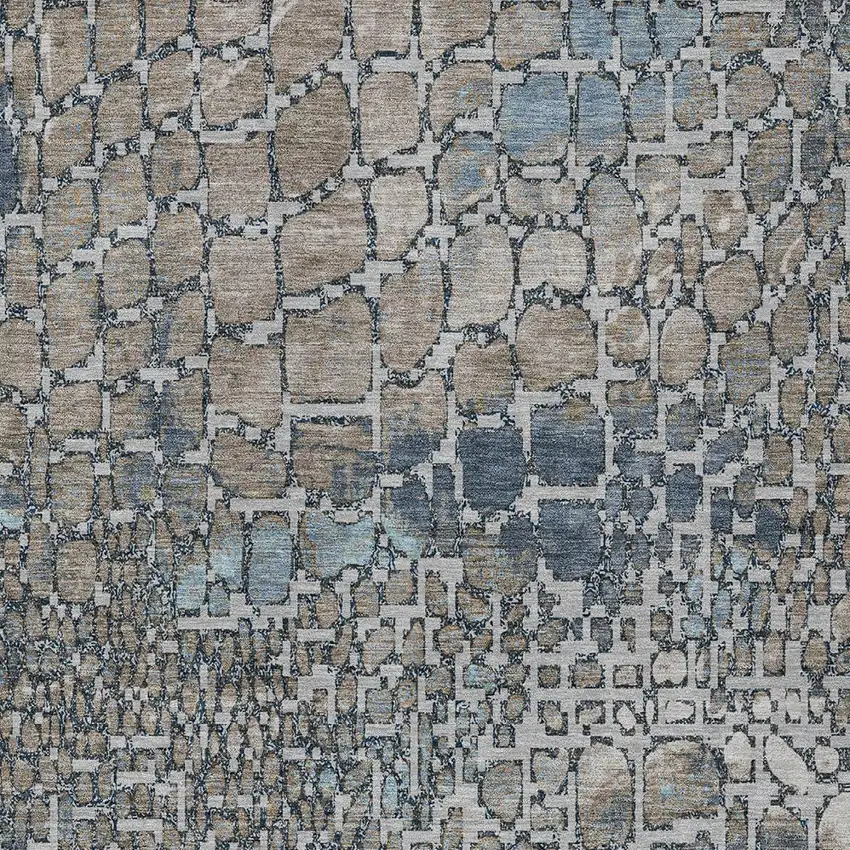 Silver Blue And Brown Abstract Washable Indoor Outdoor Area Rug Photo 6