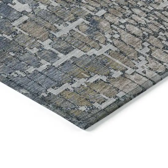 Silver Blue And Brown Abstract Washable Indoor Outdoor Area Rug Photo 4