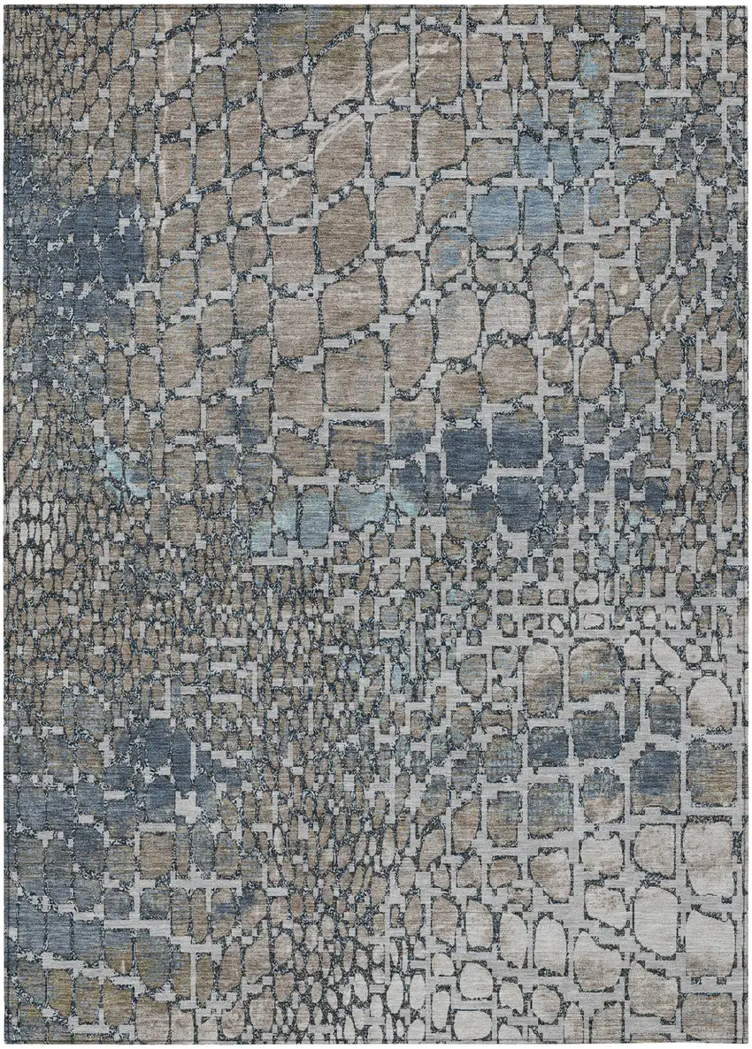 Silver Blue And Brown Abstract Washable Indoor Outdoor Area Rug Photo 2