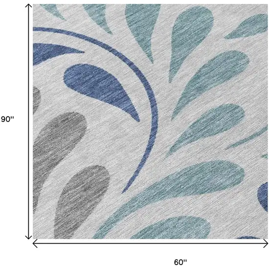 Silver Blue And Gray Botanical Leaves Washable Indoor Outdoor Area Rug Photo 5