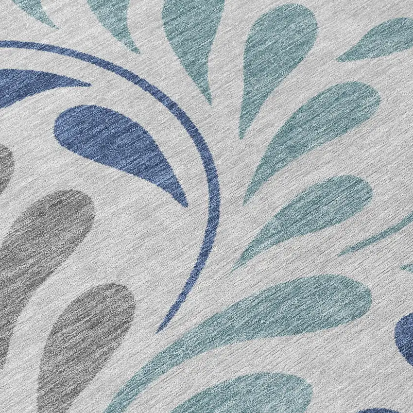 Silver Blue And Gray Botanical Leaves Washable Indoor Outdoor Area Rug Photo 1