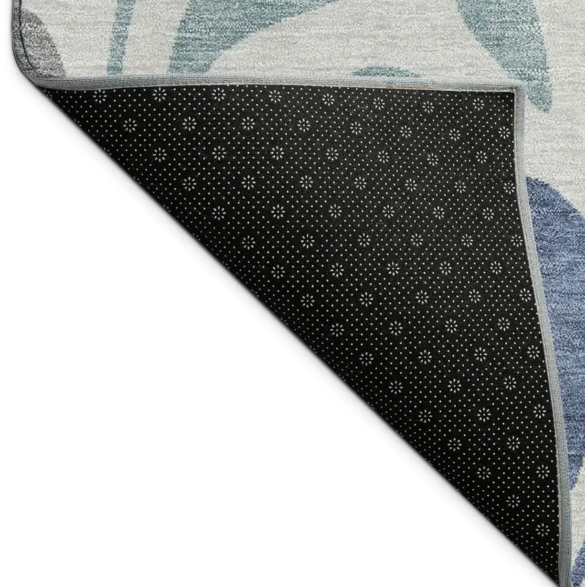 Silver Blue And Gray Botanical Leaves Washable Indoor Outdoor Area Rug Photo 8