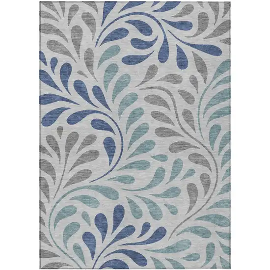 Silver Blue And Gray Botanical Leaves Washable Indoor Outdoor Area Rug Photo 7