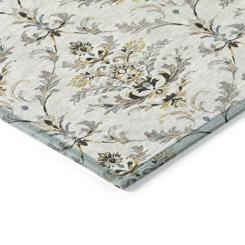Silver Blue And Gray Damask Washable Indoor Outdoor Area Rug Photo 6