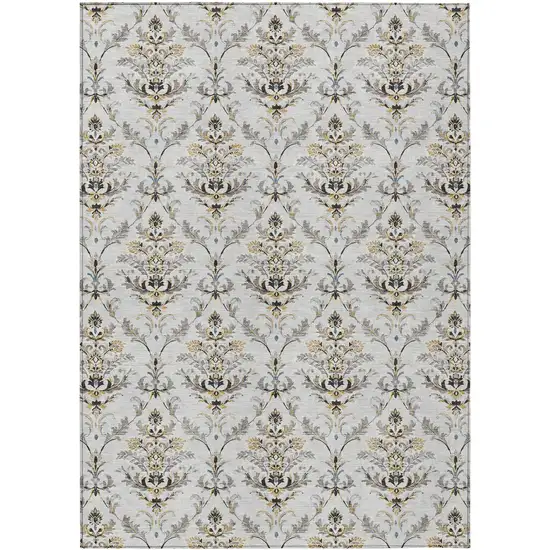 Silver Blue And Gray Damask Washable Indoor Outdoor Area Rug Photo 2