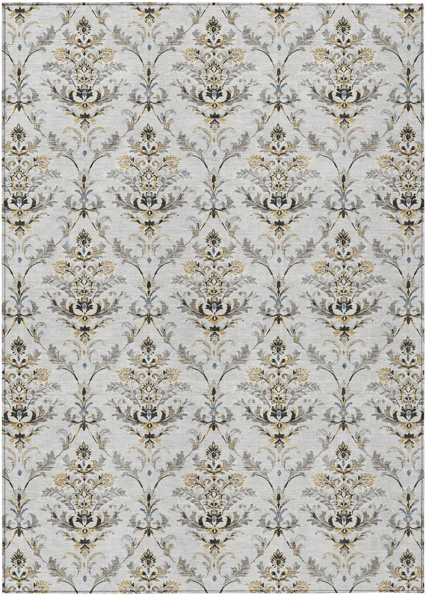 Silver Blue And Gray Damask Washable Indoor Outdoor Area Rug Photo 2