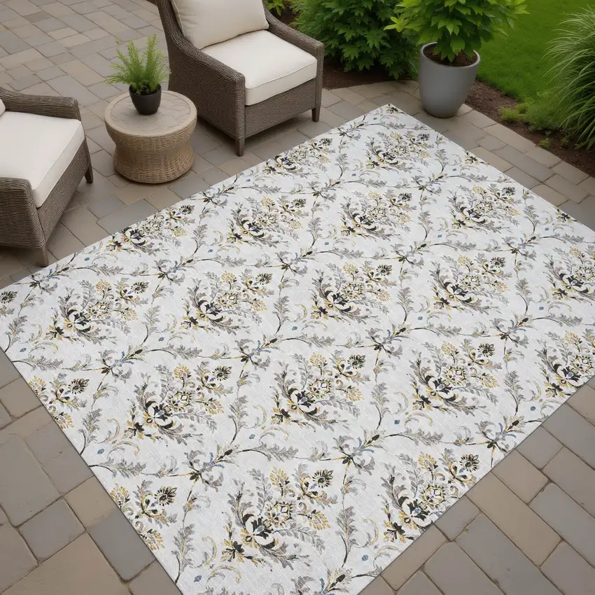 Silver Blue And Gray Damask Washable Indoor Outdoor Area Rug Photo 9