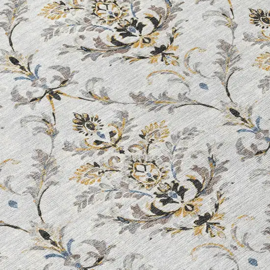 Silver Blue And Gray Damask Washable Indoor Outdoor Area Rug Photo 8