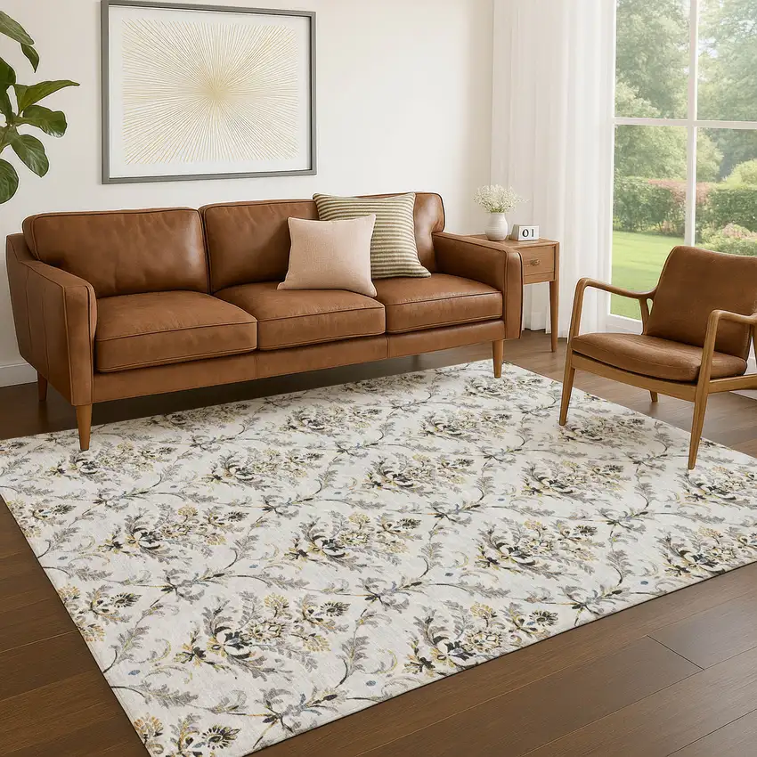 Silver Blue And Gray Damask Washable Indoor Outdoor Area Rug Photo 9