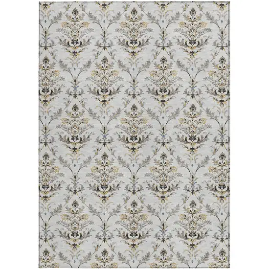 Silver Blue And Gray Damask Washable Indoor Outdoor Area Rug Photo 5