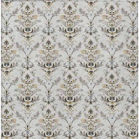 Silver Blue And Gray Damask Washable Indoor Outdoor Area Rug Photo 4
