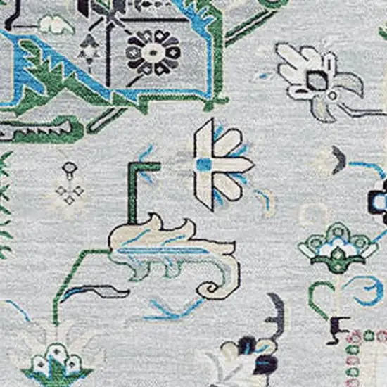 Silver Blue And Ivory Oriental Washable Area Rug With UV Protection Photo 2