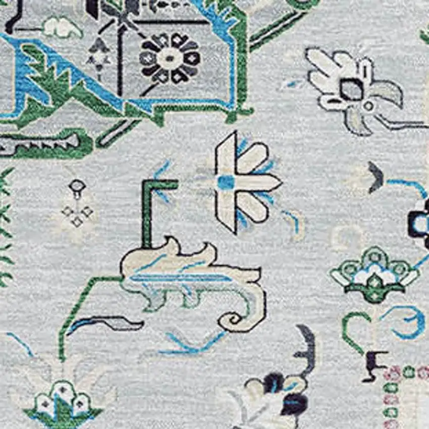 Silver Blue And Ivory Oriental Washable Area Rug With UV Protection Photo 2