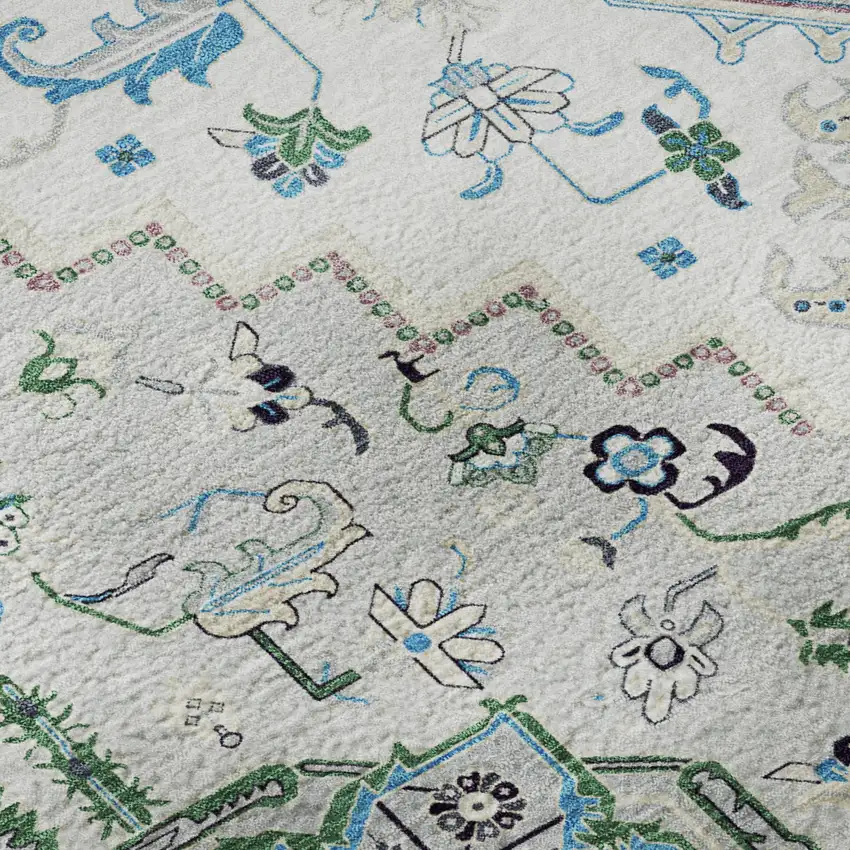 Silver Blue And Ivory Oriental Washable Area Rug With UV Protection Photo 9