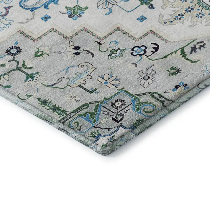 Silver Blue And Ivory Oriental Washable Area Rug With UV Protection Photo 7
