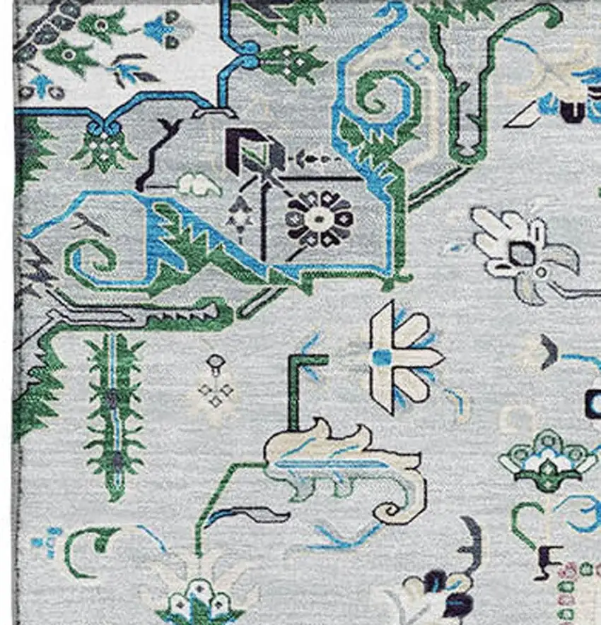 Silver Blue And Ivory Oriental Washable Area Rug With UV Protection Photo 3