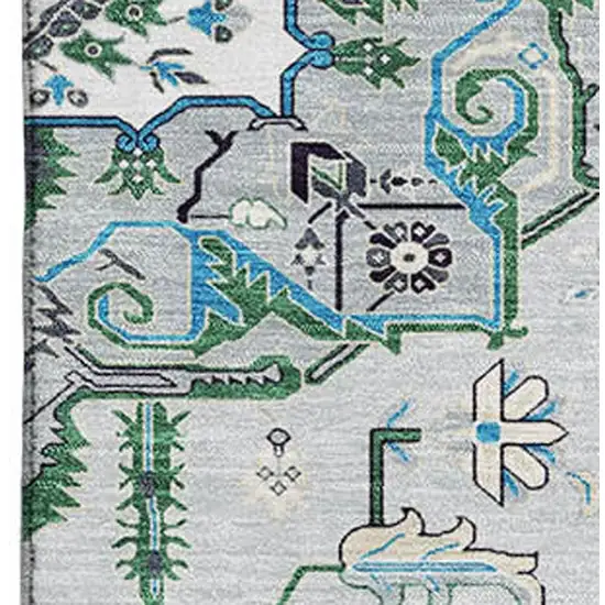 Silver Blue And Ivory Oriental Washable Area Rug With UV Protection Photo 2
