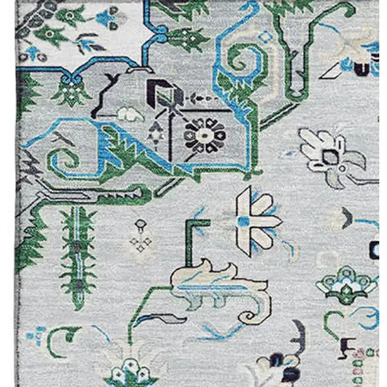 Silver Blue And Ivory Oriental Washable Area Rug With UV Protection Photo 2