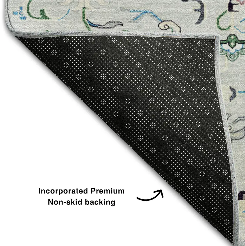 Silver Blue And Ivory Oriental Washable Area Rug With UV Protection Photo 6