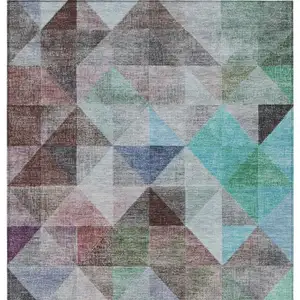 Photo of Silver Blue And Purple Geometric Washable Indoor Outdoor Area Rug