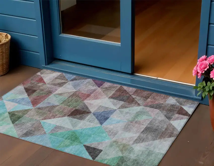 Silver Blue And Purple Geometric Washable Indoor Outdoor Area Rug Photo 2