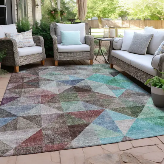 Silver Blue And Purple Geometric Washable Indoor Outdoor Area Rug Photo 4