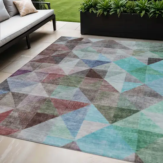 Silver Blue And Purple Geometric Washable Indoor Outdoor Area Rug Photo 2
