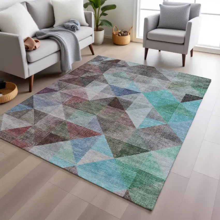 Silver Blue And Purple Geometric Washable Indoor Outdoor Area Rug Photo 5