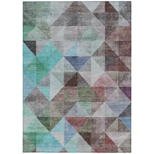 Photo of Silver Blue And Purple Geometric Washable Indoor Outdoor Area Rug