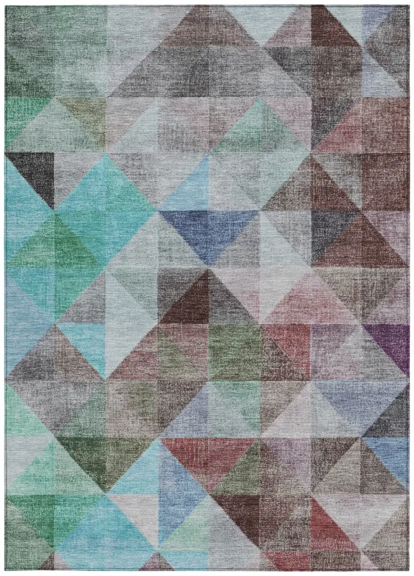 Silver Blue And Purple Geometric Washable Indoor Outdoor Area Rug Photo 1