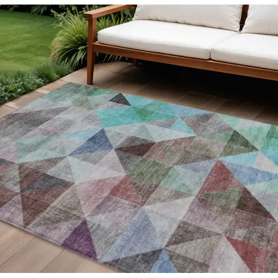 Silver Blue And Purple Geometric Washable Indoor Outdoor Area Rug Photo 2